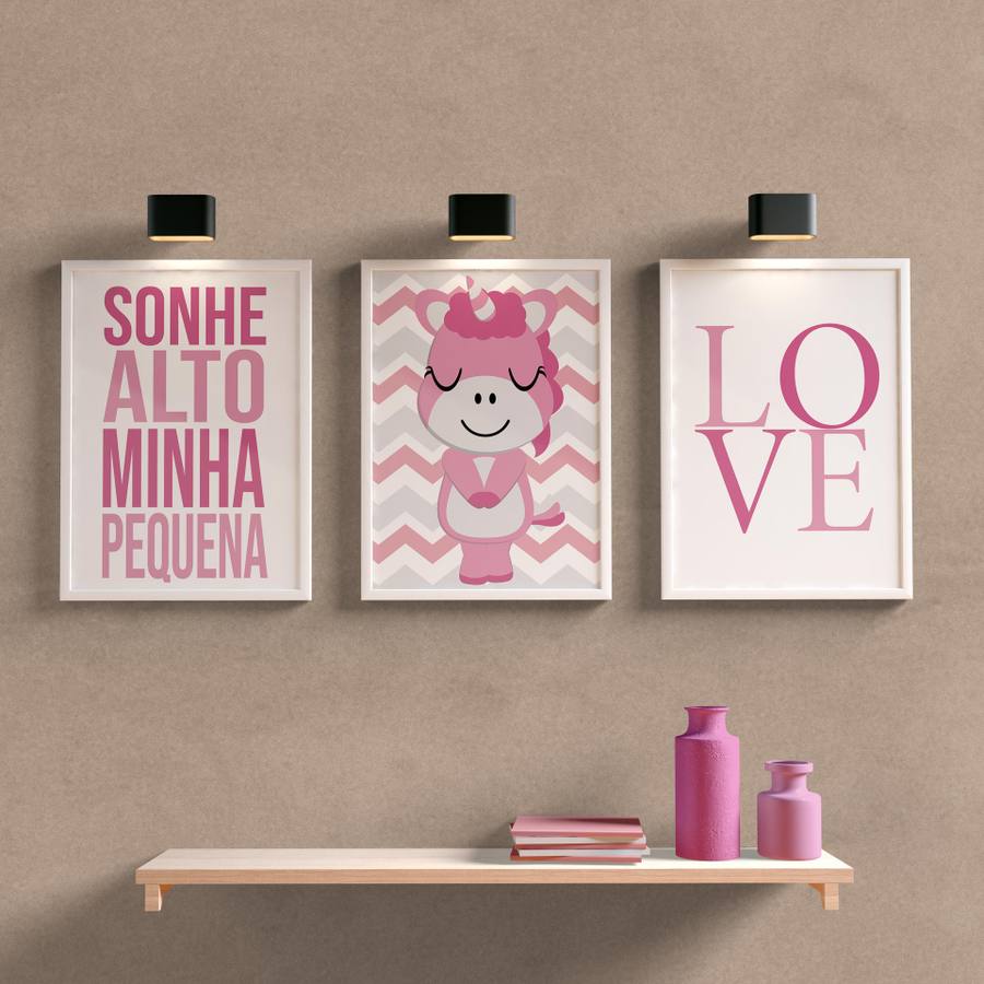 kit quadros para quarto de bebe unicornio