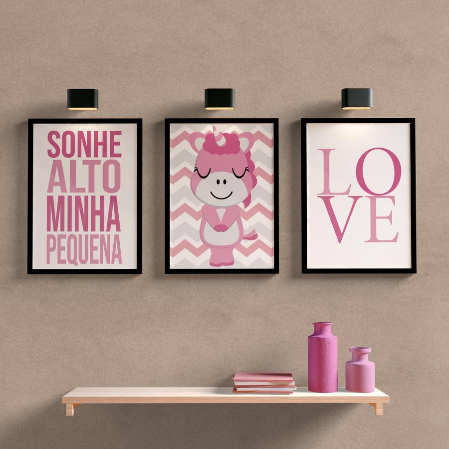 Kit Quadros Decorativos Quarto de Bebê Menina - detalhe da moldura e acabamento