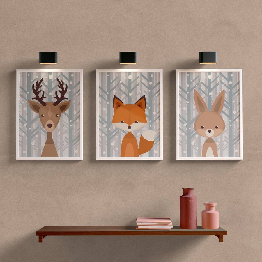 Kit Quadros Decorativos Quarto de Criança Bichinhos