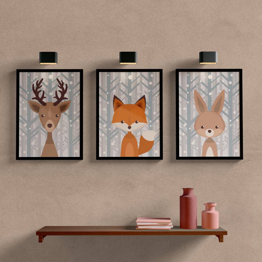 Kit Quadros Decorativos Quarto de Criança Bichinhos - detalhe da moldura e acabamento