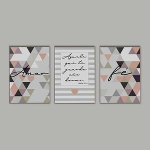 Kit Quadros Decorativos Quarto/Sala Amor e fé - quadro decorativo em ambiente decorado