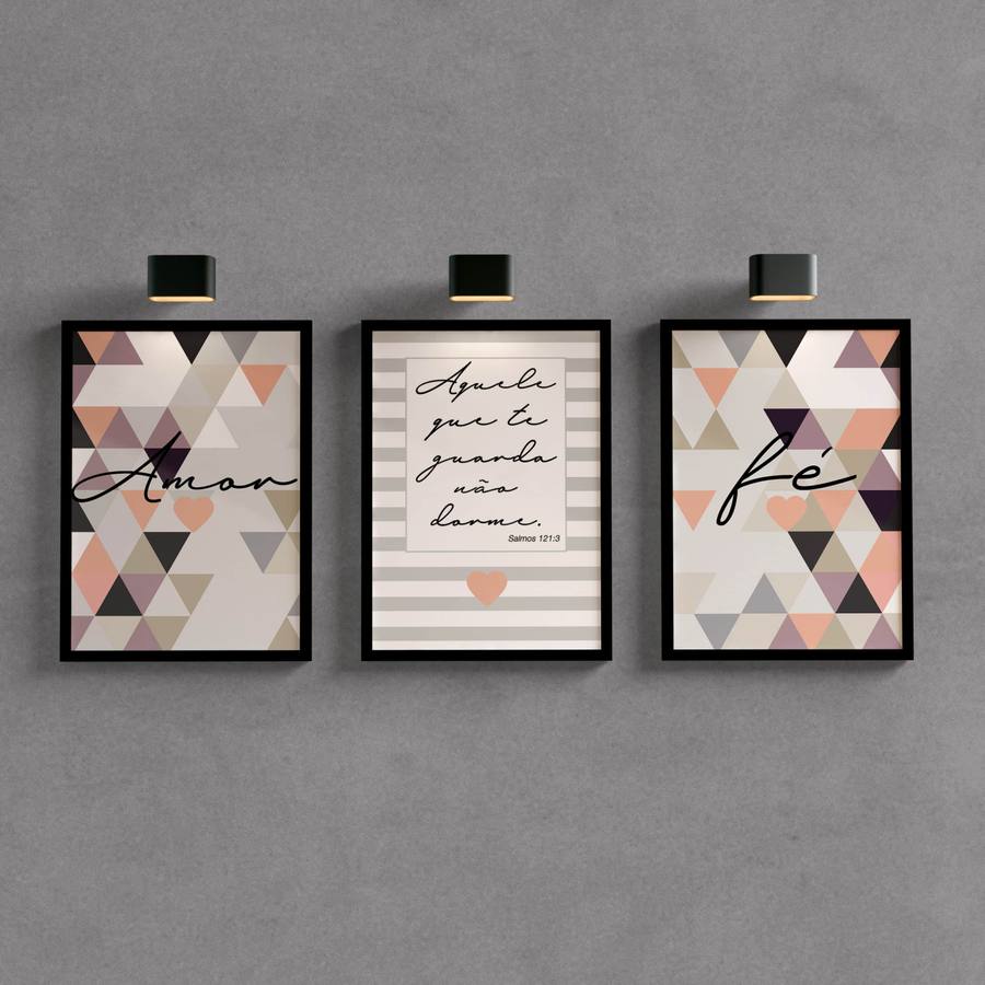 Kit Quadros Decorativos Quarto/Sala Amor e fé - detalhe da moldura e acabamento