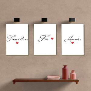 Kit Quadros Decorativos Sala Família, Fé e Amor - quadro decorativo em ambiente decorado