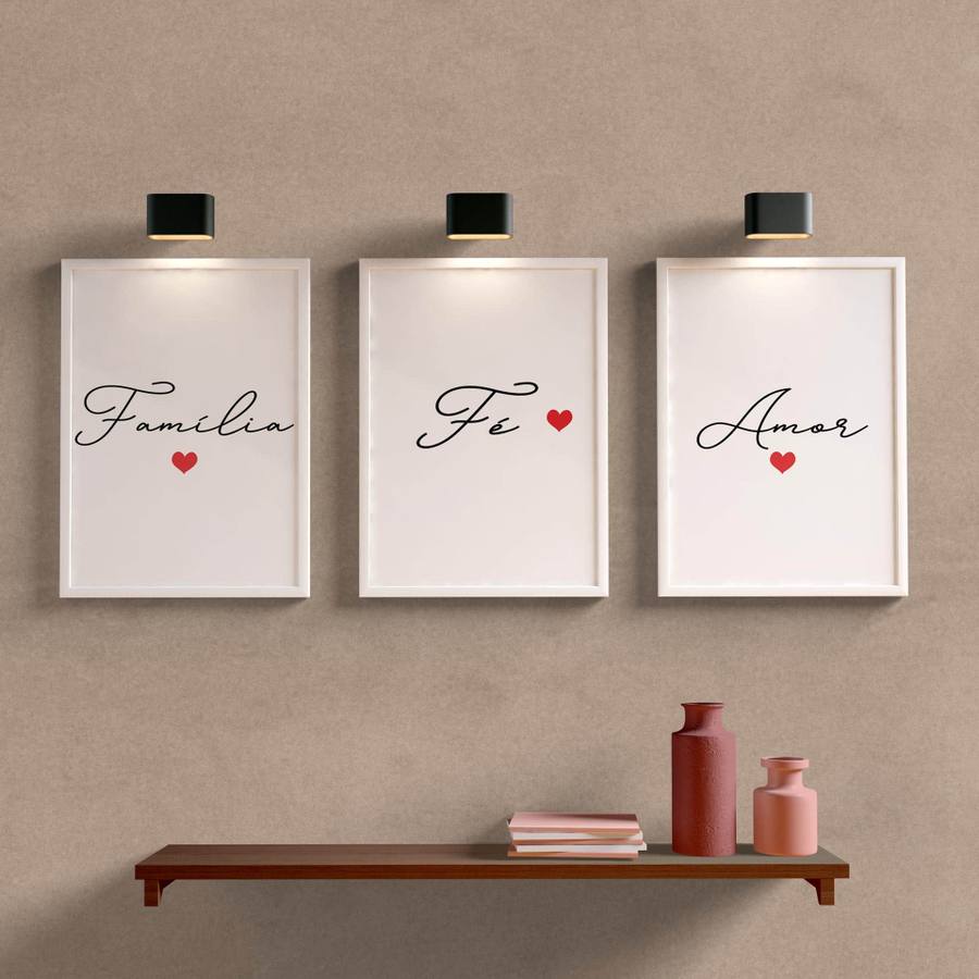 Kit Quadros Decorativos Sala Família, Fé e Amor