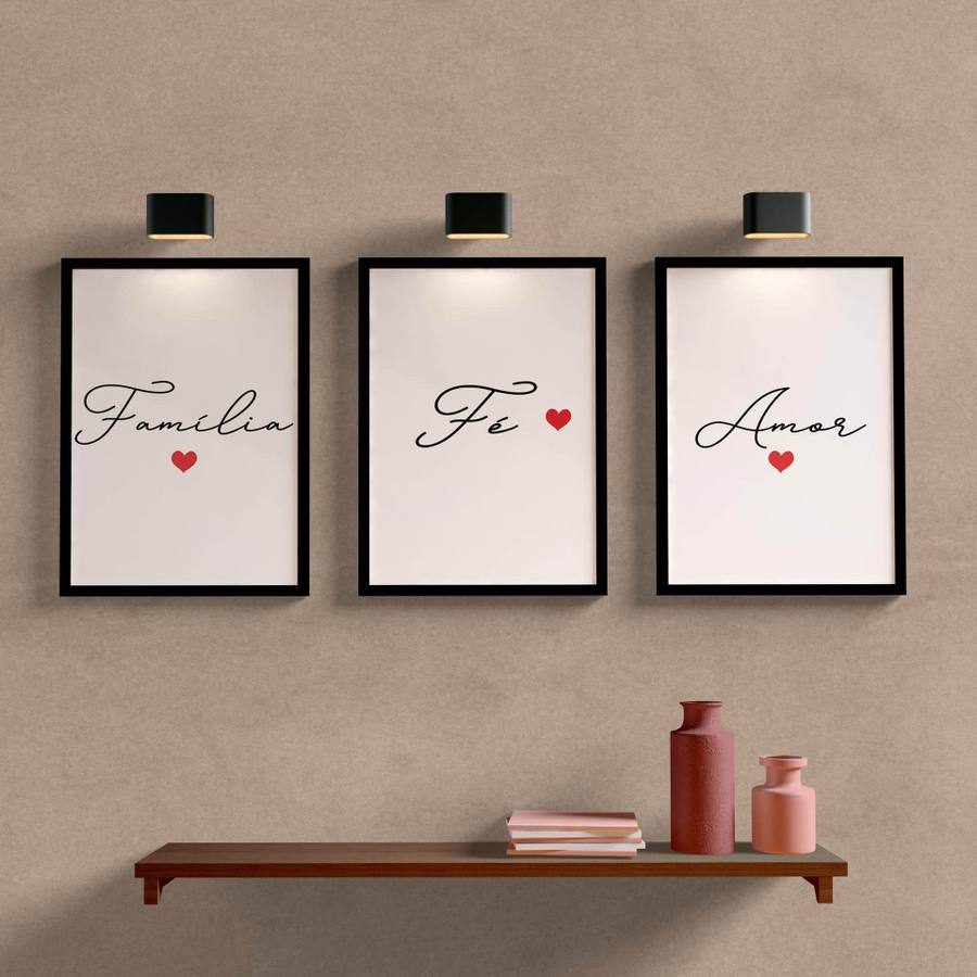Kit Quadros Decorativos Sala Família, Fé e Amor - detalhe da moldura e acabamento