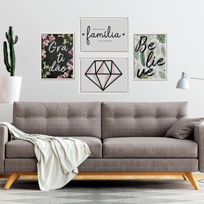 Kit Quadros Decorativos Sala Família - detalhe da moldura e acabamento