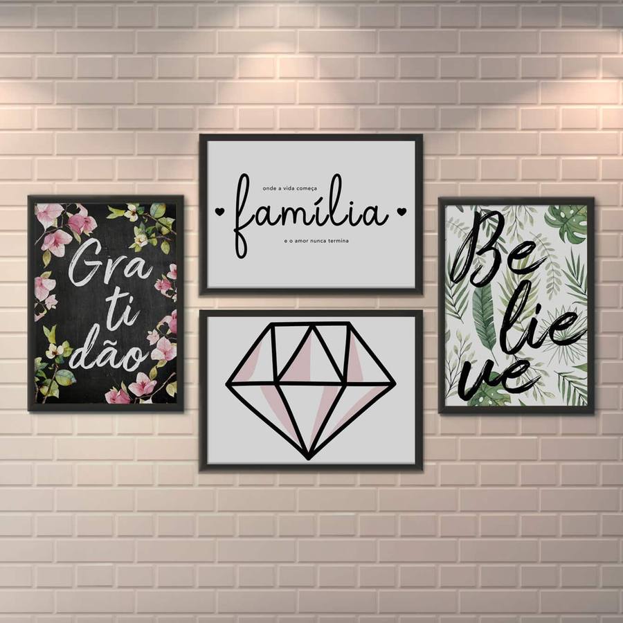 Kit Quadros Decorativos Sala Família - quadro decorativo em ambiente decorado