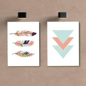 Kit Quadros Decorativos Sala Geométrico Folhas - quadro decorativo em ambiente decorado