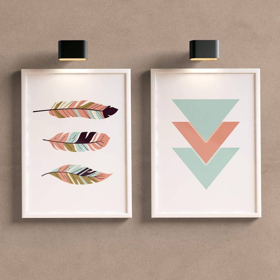 Kit Quadros Decorativos Sala Geométrico Folhas