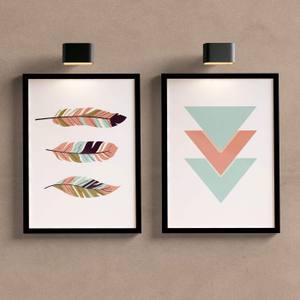 Kit Quadros Decorativos Sala Geométrico Folhas - detalhe da moldura e acabamento