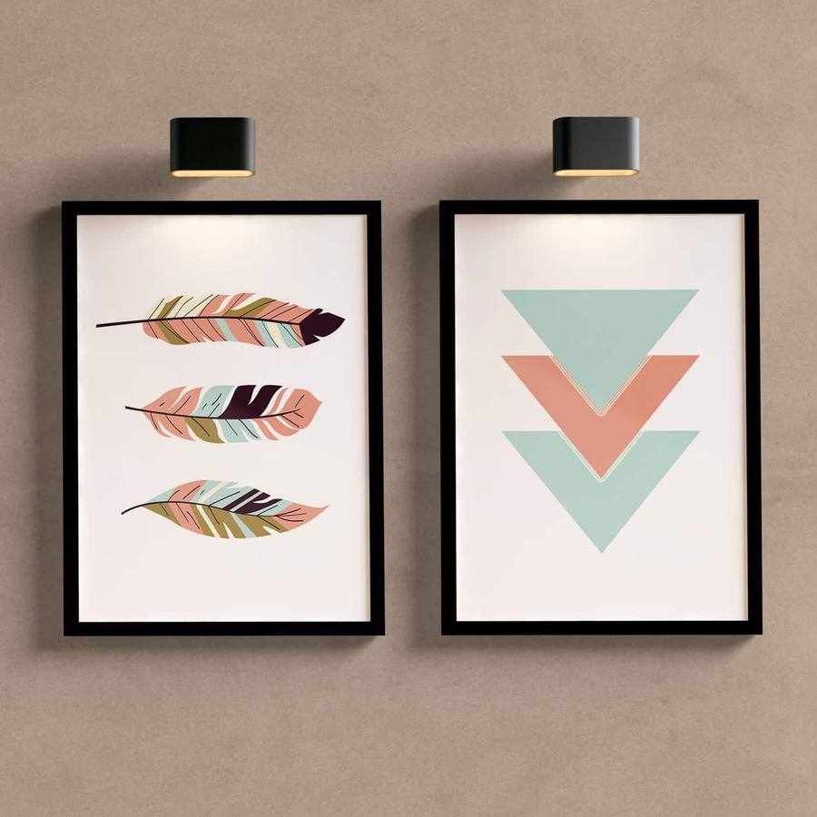 Kit Quadros Decorativos Sala Geométrico Folhas - detalhe da moldura e acabamento