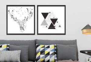 Kit Quadros Decorativos Sala Geométrico preto e cinza - detalhe da moldura e acabamento