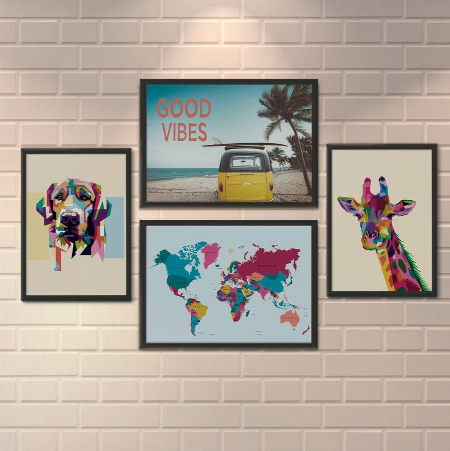 Kit Quadros Decorativos Sala Good Vibes - quadro decorativo em ambiente decorado