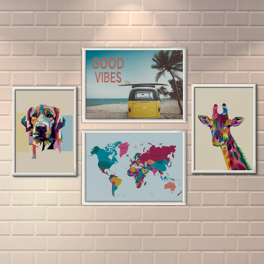Kit Quadros Decorativos Sala Good Vibes | Wallze