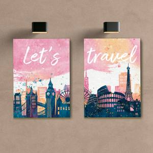 Kit Quadros Decorativos Sala Let´s Travel - quadro decorativo em ambiente decorado
