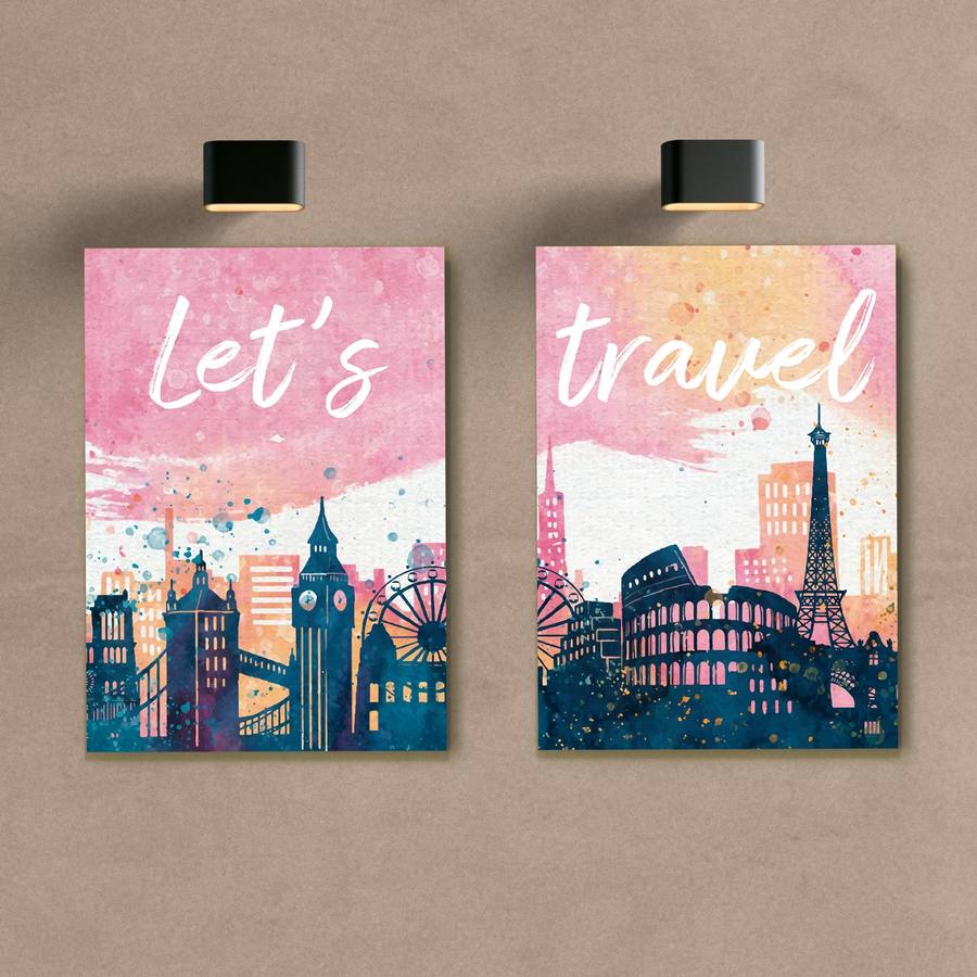 Kit Quadros Decorativos Sala Let´s Travel - quadro decorativo em ambiente decorado