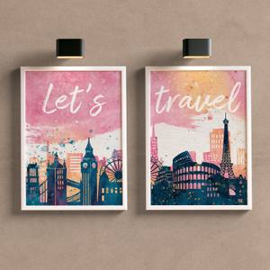Kit Quadros Decorativos Sala Let´s Travel - detalhe da moldura e acabamento