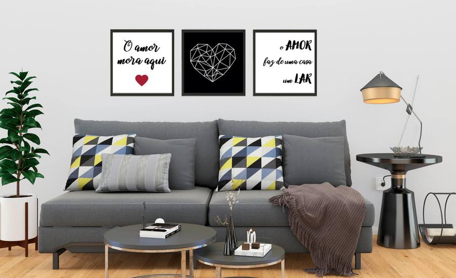 Kit Quadros Decorativos Sala o Amor mora aqui - vista aproximada da impressão
