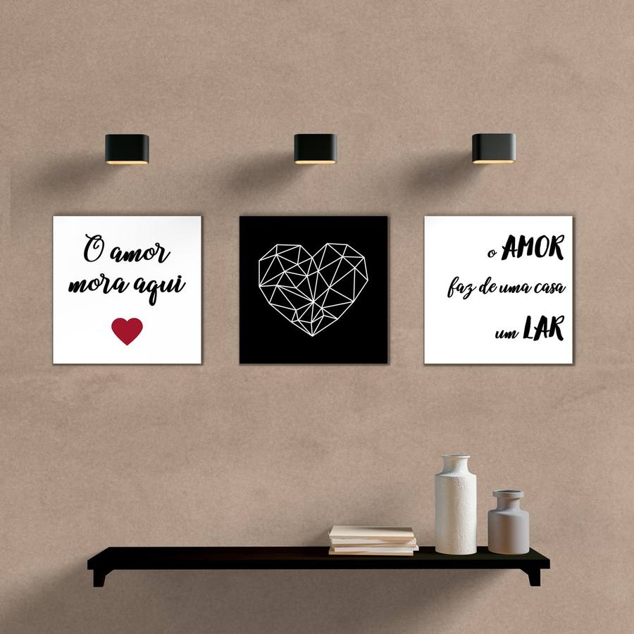 Kit Quadros Decorativos Sala o Amor mora aqui - quadro decorativo em ambiente decorado