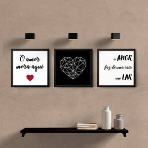 kit quadros decorativos quarto sala o amor mora aqui