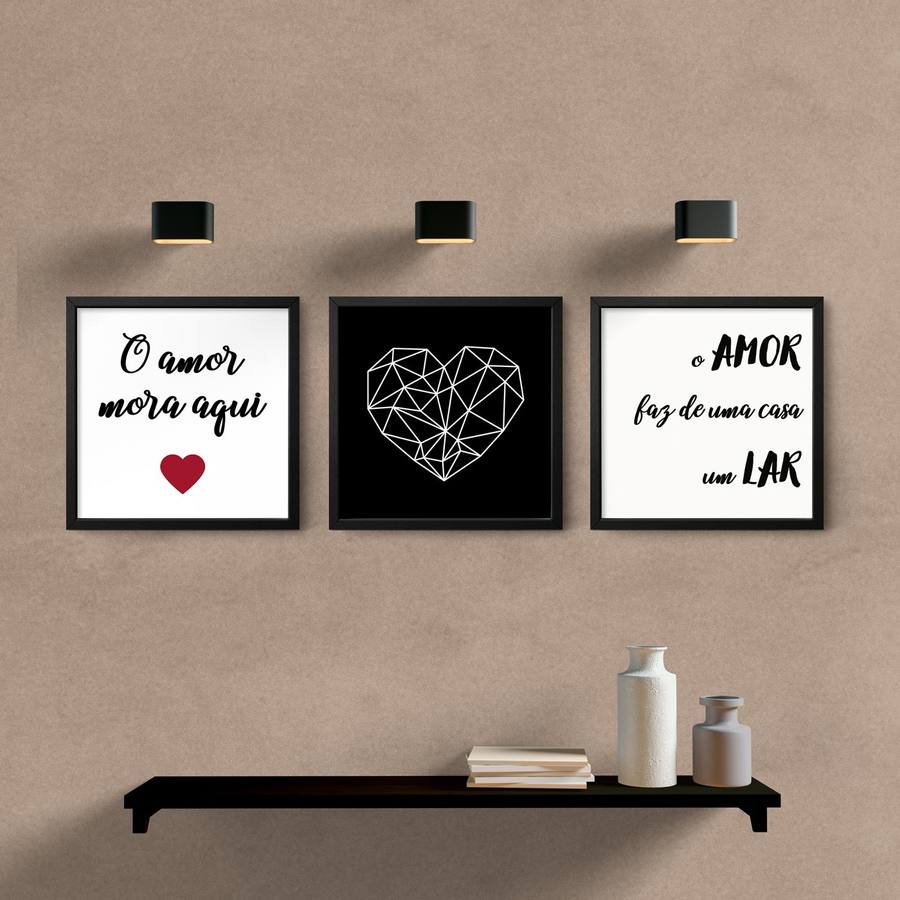 kit quadros decorativos quarto sala o amor mora aqui