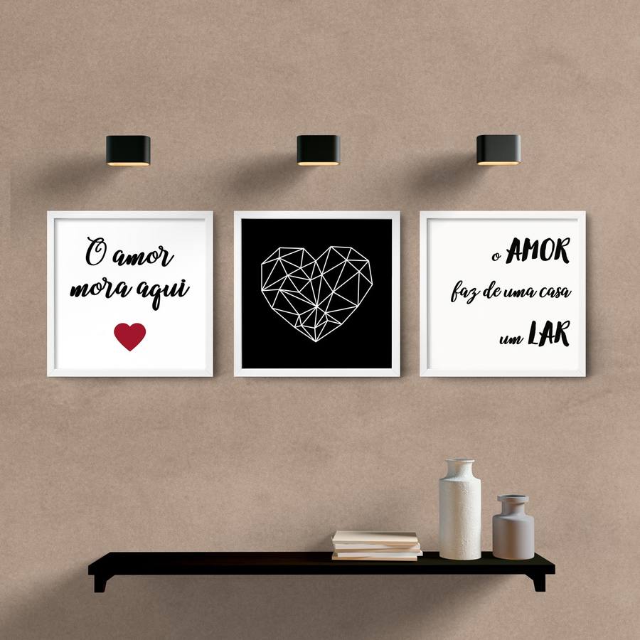 Kit Quadros Decorativos Sala o Amor mora aqui - detalhe da moldura e acabamento