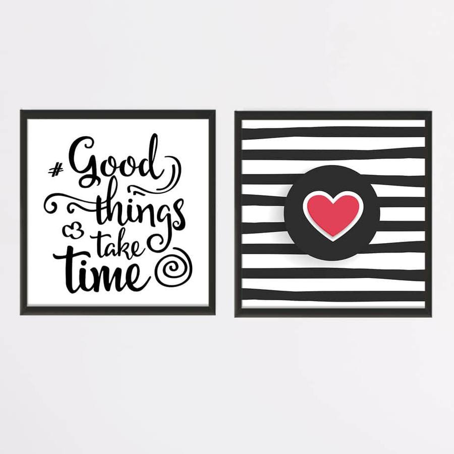 Kit Quadros Decorativos Sala ou Quarto Coisas boas levam tempo | Wallze