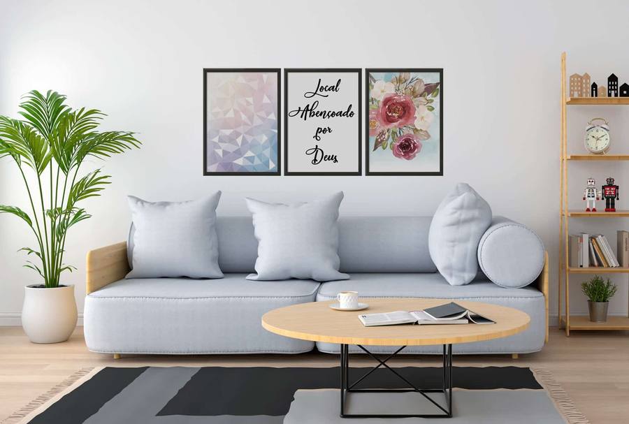 Kit Quadros Decorativos Sala/Quarto Local Abençoado por Deus - vista aproximada da impressão