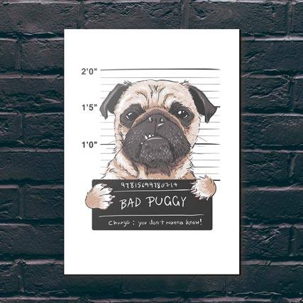 Quadro Decorativo Bad Puggy - detalhe da moldura e acabamento