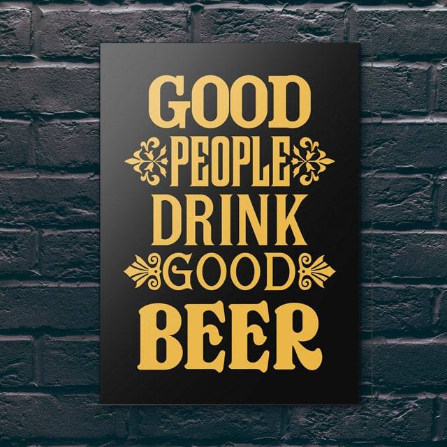 Quadro Boas Pessoas Bebem Boas Cervejas - detalhe da moldura e acabamento