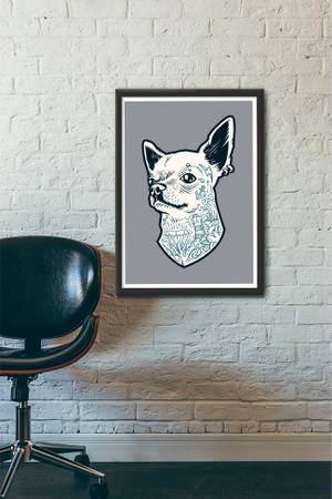 Quadro Decorativo Chihuahua tatuado - vista aproximada da impressão