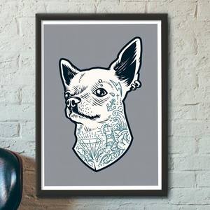 Quadro Decorativo Chihuahua tatuado | Wallze