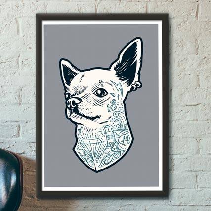 Quadro Decorativo Chihuahua tatuado | Wallze