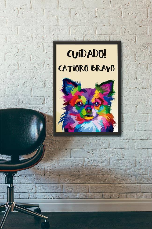 Quadro Decorativo Cuidado! Catioro Bravo - vista aproximada da impressão