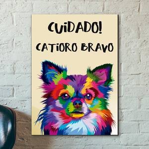 Quadro Decorativo Cuidado! Catioro Bravo - detalhe da moldura e acabamento