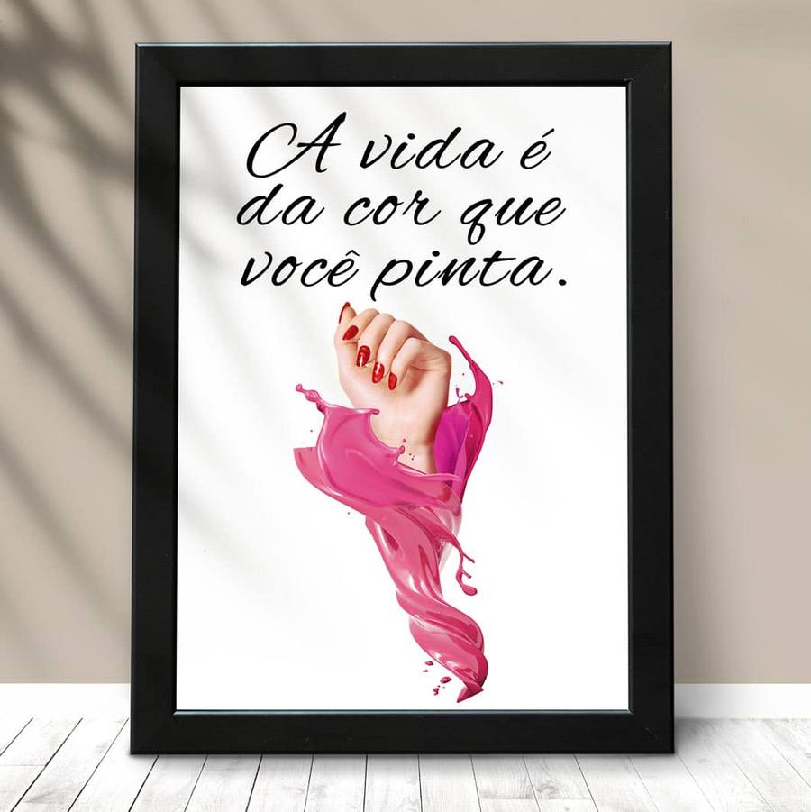 Quadro Decorativo A vida é da cor que você pinta - detalhe da moldura e acabamento