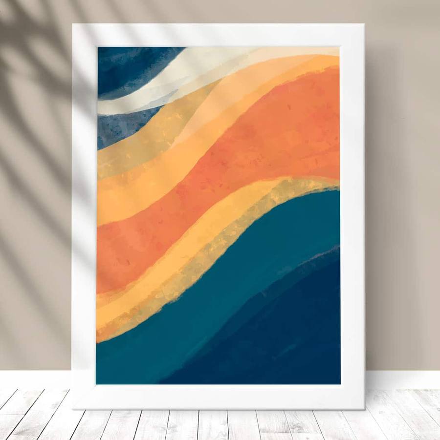 Quadro Decorativo Abstrato Aquarela Azul - detalhe da moldura e acabamento