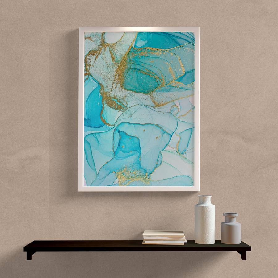 Quadro Decorativo Abstrato Azul - detalhe da moldura e acabamento