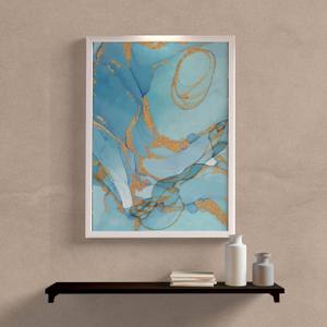 Quadro Decorativo Abstrato Azul e Dourado - detalhe da moldura e acabamento