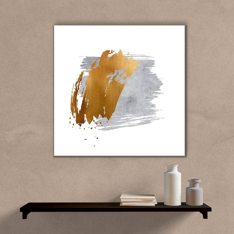 Quadro Decorativo Abstrato Cinza e Dourado - quadro decorativo em ambiente decorado