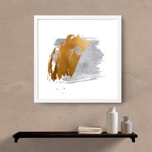 Quadro Decorativo  Abstrato Cinza e Dourado - detalhe da moldura e acabamento