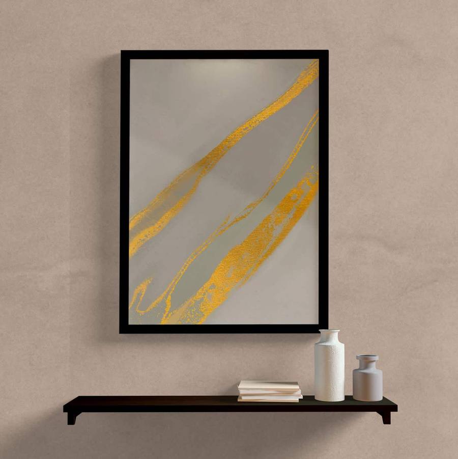 Quadro decorativo abstrato cinza e dourado