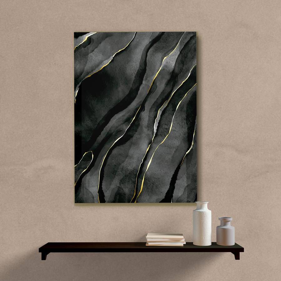 Quadro Decorativo Abstrato Preto e Dourado - quadro decorativo em ambiente decorado