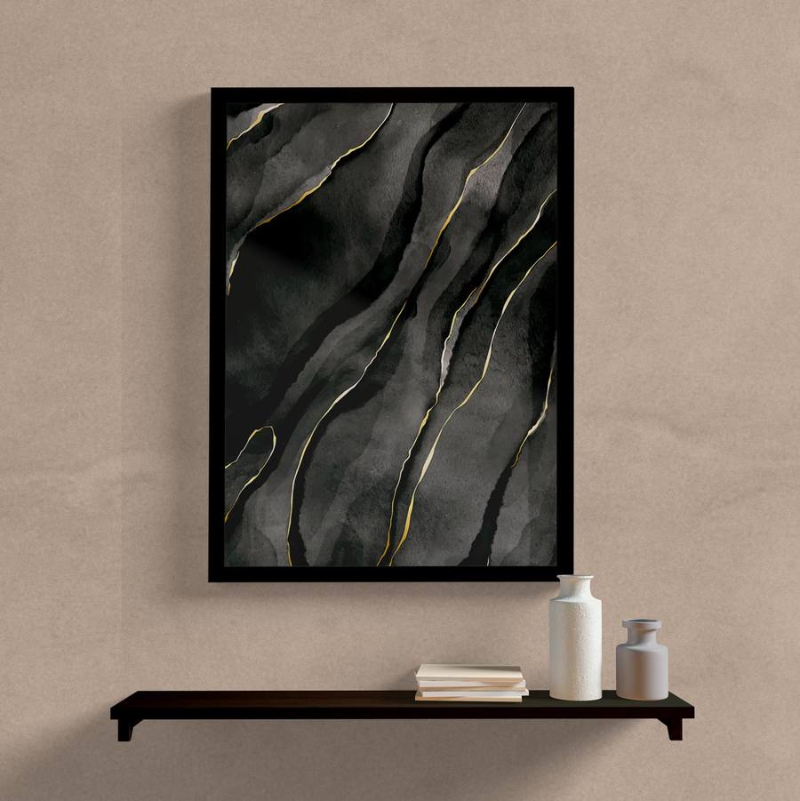 Quadro decorativo abstrato preto e dourado