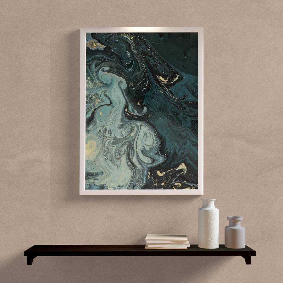 Quadro Decorativo Abstrato Verde Escuro II - detalhe da moldura e acabamento