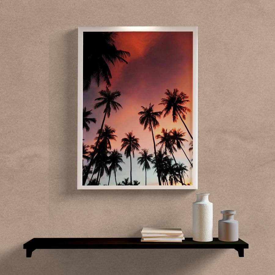 Quadro Decorativo Árvores Sunset - detalhe da moldura e acabamento