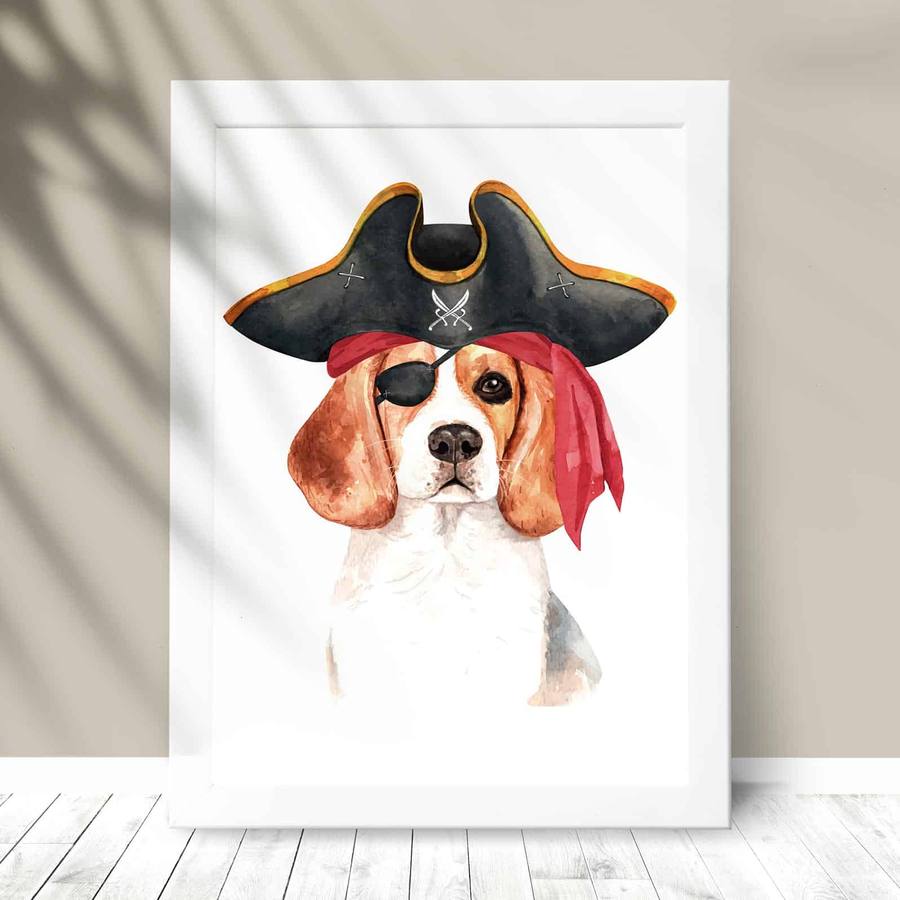 Quadro Decorativo Beagle Pirata - detalhe da moldura e acabamento