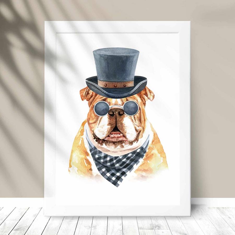 Quadro Decorativo Buldogue - detalhe da moldura e acabamento