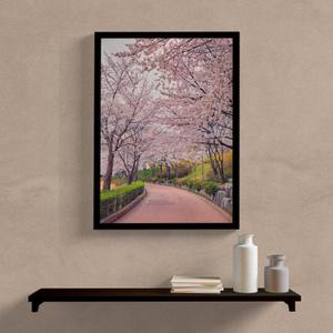 Quadro Decorativo Caminho com Árvores Cerejeiras - detalhe da moldura e acabamento