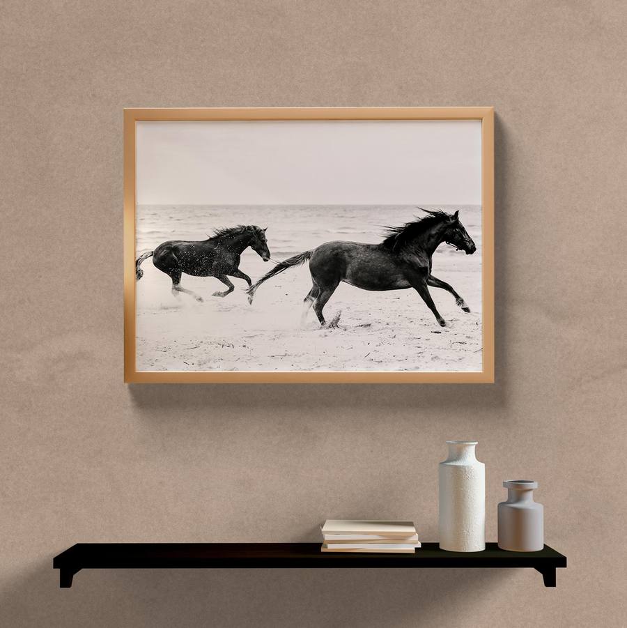 Quadro Decorativo Cavalos P&B - quadro decorativo em ambiente decorado